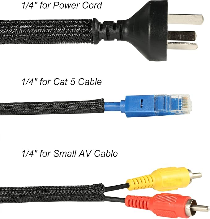 Cable Management Sleeve, Split Design, 10FT - 1/4 Inch, Black | Cord Protectors from Pets | Heat & Abrasion Resistant Wire Loom | Automotive Wiring & Home Office Cable Organization