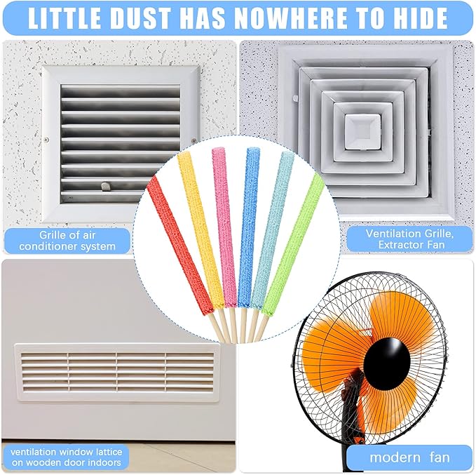 Honeydak 12 Pieces Microfiber Detail Duster Sticks Mini Duster Crevice Cleaning Tool Car Air Vent Cleaner Fan Cleaning Brush for Home Air Vent Window The Smallest Spaces