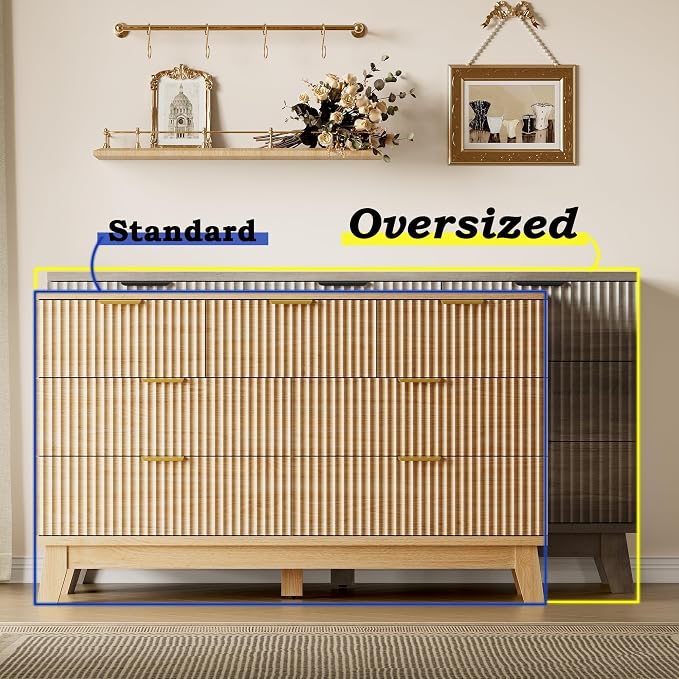 BORNOON 57" Long Dresser for Bedroom, 7-Drawer Fluted Chest, Wide Wood Storage Dresser with Metal Slides and Handles, Stable Base, Modern Clothes Organizer for Primary Suite, Guest Room, Nursery
