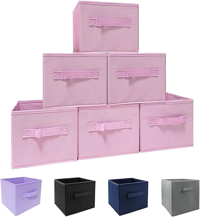 EBIGIC Pink Bins[6 Pack] 9.0"x7.5"x7.5" Small Size Fabirc Foldable Closet Toy Organizer Collapsible Cloth by BIGIC…