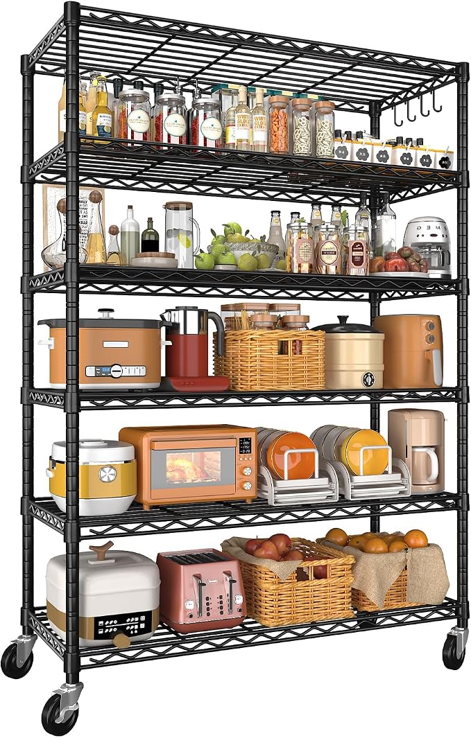 79''H Wire Shelving 1500lbs 6 Tier Storage Shelves with Wheels NSF Certified Heavy Duty Steel Metal Shelf Adjustable Rolling Rack Kitchen Garage Closet Pantry Laundry 36" Wx16 Dx79 H