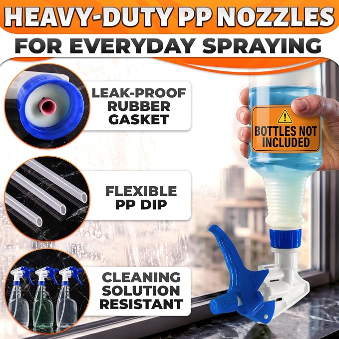Spray Bottle Nozzle Replacement 12 Pack, Fits 8-32oz Bottles (Blue) | Replacement Trigger Sprayer Heads for Bottles; Fits 28-400 Thread, Trim-to-Fit Tube; for Cleaning, Garden & Pet Carefor