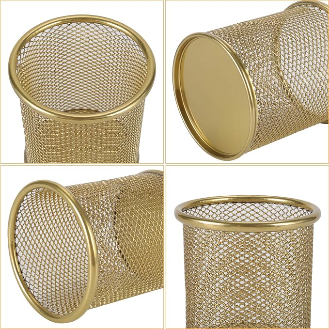 PAG Pencil Holder for Desk, 2 Pack Desktop Pen Cup, Office Supplies Desk Organizers and Accessories Organization, Makeup Brush Holder, Gold