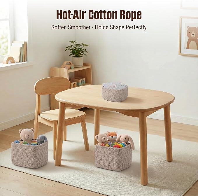 5-Pack Storage Cubes Woven Rope Baskets, 2 Sizes Organizer Bins | Ideal for Closet, Shelf, Bookshelf, Nursery, Changing Table, Cube Storage Bins, Storage Baskets for Bathroom Toy & Home