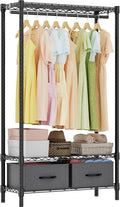 M MZG Heavy Duty Rolling Garment Rack 3 Tiers Adjustable Wire Shelving with Rod, Storage Closet Clothing Rack with Drawers Dark Grey, 15.8" D x 35.5" W x 72.4" H