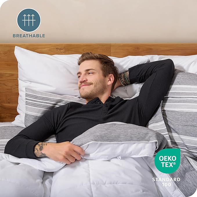 Bare Home Queen Sheet Set - Luxury 1800 Ultra-Soft Microfiber Bed Sheets - Double Brushed - Deep Pockets - Easy Fit - 4 Piece Set - Bed Sheets & Pillowcases (Queen, Heathered Charcoal - Stripe)