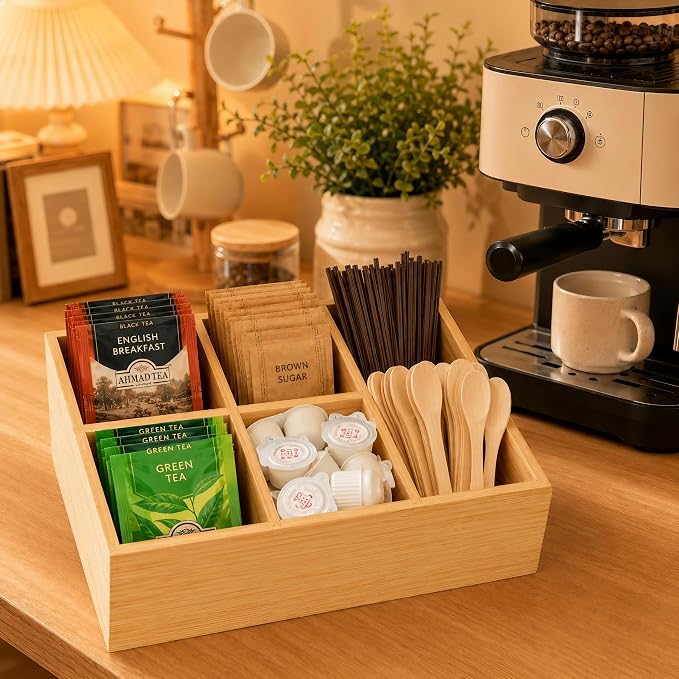 Bamboo Tea Bag Organizer, Tea Holder for Tea Organizer and Storage - 2Pcs | Holds 150 tea bags, for Drawer, Pantry, Kitchen, Cabinet, Countertop