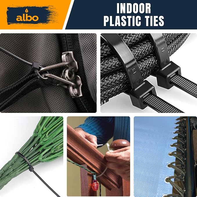 ALBO Zip Ties Black 10 Inch 1000 Pack 50 lb, Long Plastic Cable Ties Thick 0.19 Inch Tie Wraps Heavy Duty UV Resistant Nylon Wire Ties for Indoor and Outdoor