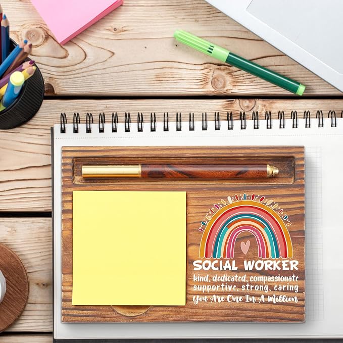 Social Worker Gift Sticky Note Holder Appreciation Thank You Gift Wooden Desk Accessory Coworker Nurse TZP167