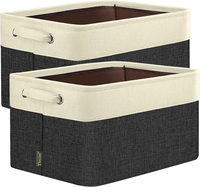 BALEINE 2 Pack Fabric Closet Storage Bins for Shelves, Linen Closet Organizers and Storage, Decorative Baskets for Organizing, Shelf, Clothes, Home, Office (Black, 14''x10''x8.5'')