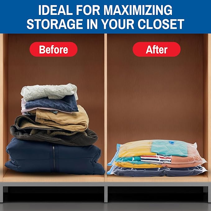6 Pack Jumbo Vacuum Storage Bags for Comforters, Blankets & Clothes – Vacuum Sealed Compression Bags with Hand Pump – Space Saver Storage Bags for Bedding, Moving, Travel & Organization