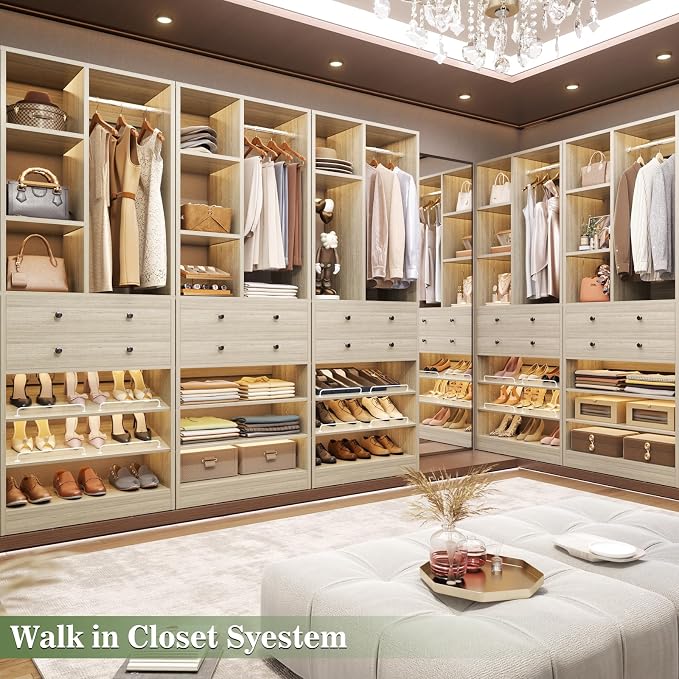 Besiost Closet System, 84"/7 FT Closet Organizer System with Drawers and Shelves, Walk-in Closets Systems, Free Standing Reach in Closet Tower, Load 1800+LBS, Greige 3 Pack