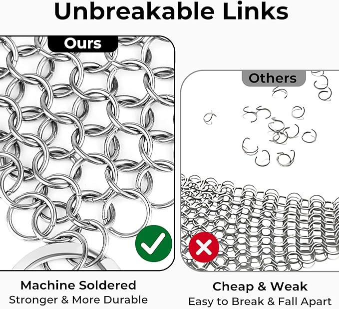 AMAGABELI GARDEN & HOME 8” x 8” 316 Stainless Steel Cast Iron Cleaner Chainmail Scrubber for Cast Iron Pan Skillet Cleaner for Dishes Glass Pre-Seasoned Cast Iron Pot Seasoning Protection BG262