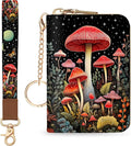 Blusabaca Women Credit Card Holder, Small RFID Wallet with Wristlet Strap | Mushroom, Removable Keychain, Case Zipper, PU Leather, Cash Coin Pocket, Business Purse with Key Lanyard, Ladies Female Gift