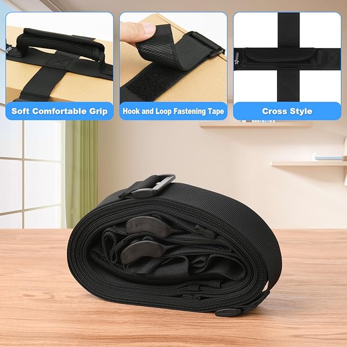 Cosmos Box Carrying Strap with Handle, 126 Inch Heavy Duty Handheld Belt for Moving and Lifting Heavy Objects, Adjustable Cross Style Moving Straps for Luggage Cases Groceries Appliances