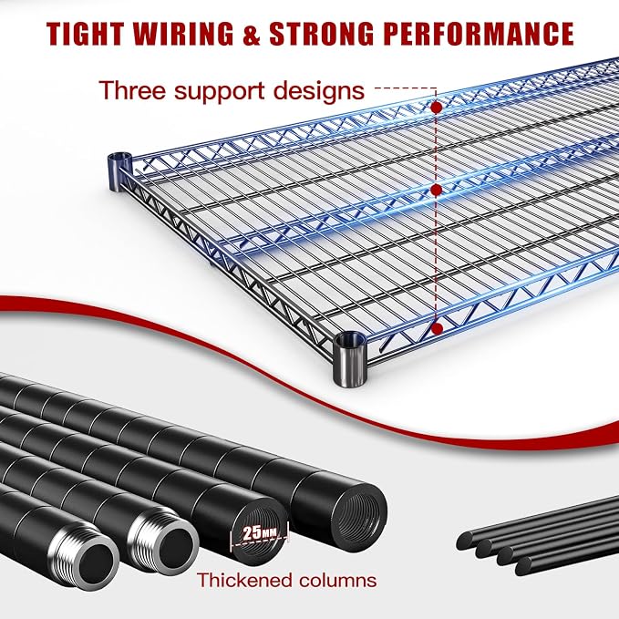 5 Tier Wire Shelving 2 Pack | 55”W Storage Shelves Heavy Duty | Rolling Wire Rack with Wheels | 3250 LBS Metal Shelving | Garage Shelving Units and Storage | Adjustable Layer Height | 55”W×18”D×73”H