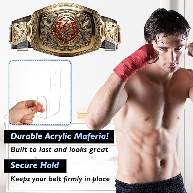 4 Pcs Wrestling Championship Belt Wall Display Holder Belt Horizontal Wall Mount Display Organizer Secure Rack for Wrestling Gifts and Awards