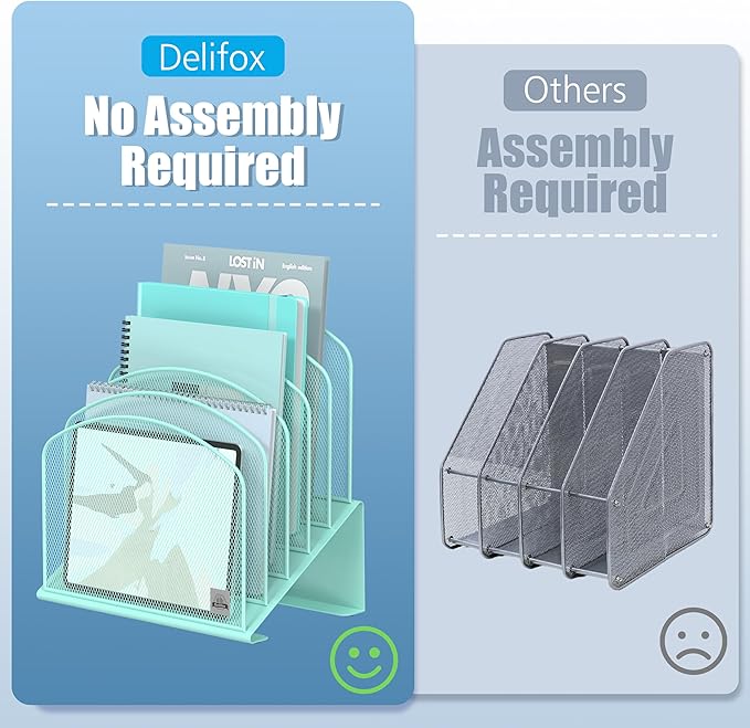 Delifox Inclined Desk File Organizer,Vertical File Folder Holder Stand Metal Rack File Sorter for Office Classroom Desktop Organization
