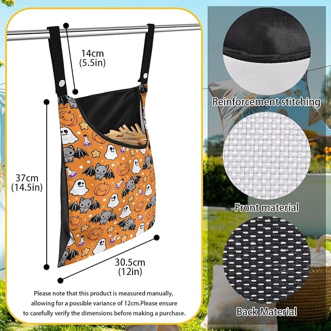 Orange Pumkpin Clothespin Bag Space-Saving Ghost Laundry Hanging Storage Organizer Clothes Pin Hanging Bag Waterproof Clothes Pins for Clothesline Outdoor Clothespins Accessory Bag
