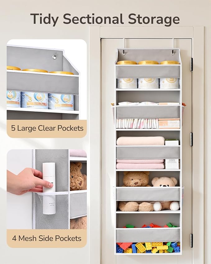 ULG 1 Pack Over Door Organizer Hanging Storage Light Gray