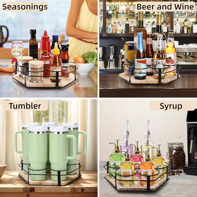Cididu Rotating Coffee Syrup Organizer 7 Bottles, Coffee Syrup Rack Stand for Countertop, Tumbler Bottle Storage Holder, Turntable Wine Display Lazy Susan Tray for Coffee Bar Station, Kitchen, Pantry