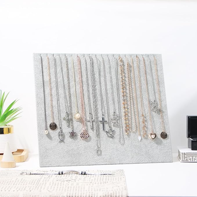 20 Slots Big Necklace Display Board for Selling, Velvet Necklace Jewelry Organizer Stand for Shop Store, Necklace Hanger Holder Rack for Show (1pc Grey)