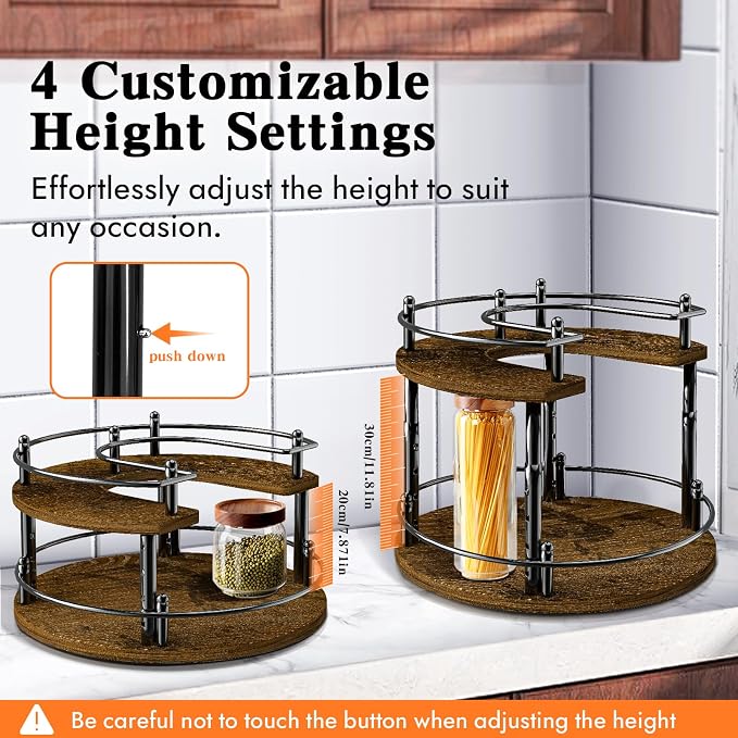 2 Tier Lazy Susan Organizer Turntable for Cabinet U-Shape Spinning Makeup Organizer 11.8" Rotating Spice Rack Height Adjustable, Pantry, Kitchen Countertop, Party, Bedroom