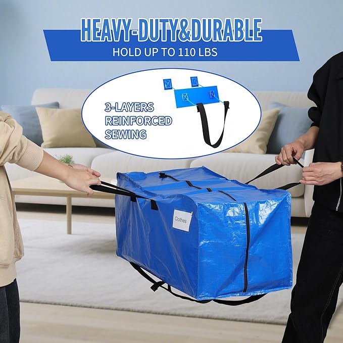 BAGAIL Heavy Duty Moving Bags with Strong Handle, Extra Large Moving Boxes, Storage Tote for Clothes, College Moving Supplies(Blue, Backpack, 16 Pack)