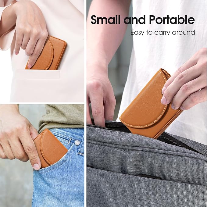 MaxGear Business Card Holder, PU Leather Business Card Case, Light Coffee | Pocket Name Card Holder Wallet for Purse, Portable Business Card Carrier with Magnetic Closure, Slim Stylish Men Women Gift