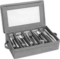 Lifewit Silverware Storage Box, Covered Flatware Organizer with Zipper Lid, 5 Compartment Cutlery Case with Adjustable Divider and Handle, Utensil Container for Spoon Fork Knives, 1 Pack