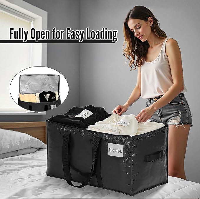 BAGAIL Heavy Duty Moving Bags with Strong Handle, Extra Large Moving Boxes, Storage Tote for Clothes, College Moving Supplies(Black, 10 Pack)