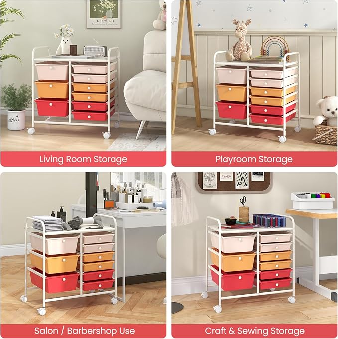 Giantex 9 Drawers Rolling Cart, Classroom Organizers, Storage Cart with Wheels, for Teacher Office Home School Supplies Tool Craft Art Paper, Macaron Multicolor