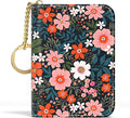 Aiawoxc Credit Card Holder, Small RFID Wallet Slim Leather Card Organizer Case with Zipper and Keychain, Cute Flowers