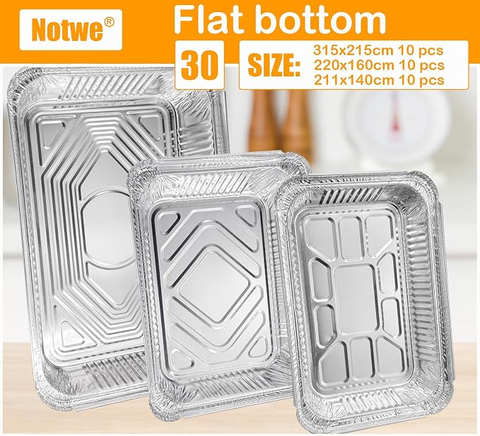 Notwoe® 40 Pack Disposable Aluminum Pans With Lids, 12x8 And 8x6 Square 8x5 6.9x4.3 Square Combo Set, Disposable Baking and Cake Pan. (40 Pack w/Lids)
