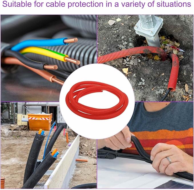 DMiotech 20ft Wire Loom Split Tubing 1 1/4 Inch(31.8mm) ID, Cord Protectors from Pet Flexible Conduit Cable Management for Office Home Garden, Red