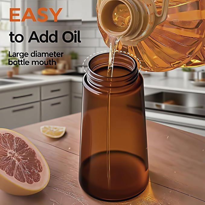 Oil Sprayer for Cooking 2 in 1, Olive Oil Dispenser for Kitchen Gadgets, 16oz/470ml Premium Light-Blocking Oil Bottle, Food-Grade Spray Bottle, for Salad, Air Fryer, BBQ