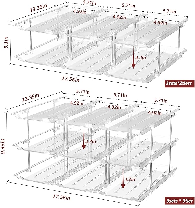 Attelite Can Organizer for Pantry, 3 Sets 3 Tiers Can Storage Organizer Pantry,Soda Can Organizer for Fridge 36 Cans Rack Automatic Rolling Stackable Canned Food Organizer,Clear