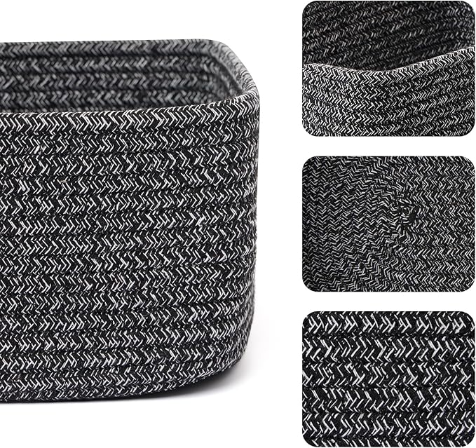 MiniArk Small Storage Baskets for Organizing | Closet Organizer Bins | Shelf Toy Basket | Woven Rope Baskets | Cube Decorative Box | Shallow Basket | 11.5x7.5x4.7” | 4 Packs Dark Gray