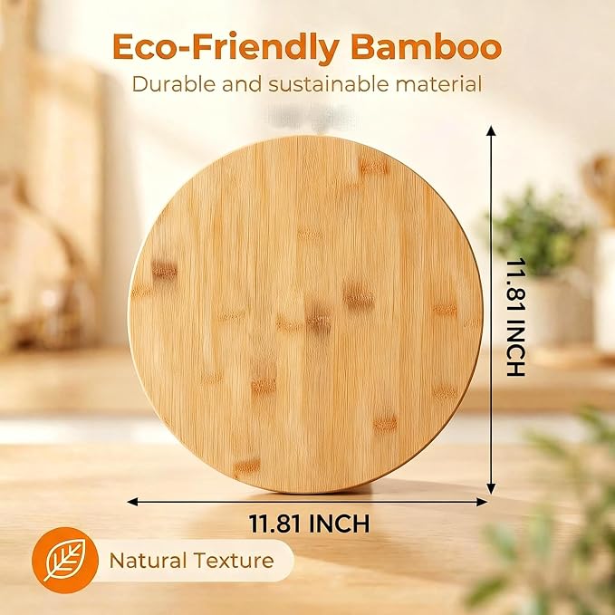 Lazy Susan Organizer for Cabinet, Pantry or Tabletop：11.8" Bamboo 360°Turntable Lazy Susan Organizer for Kitchen, Counter or Spice Rack Storage