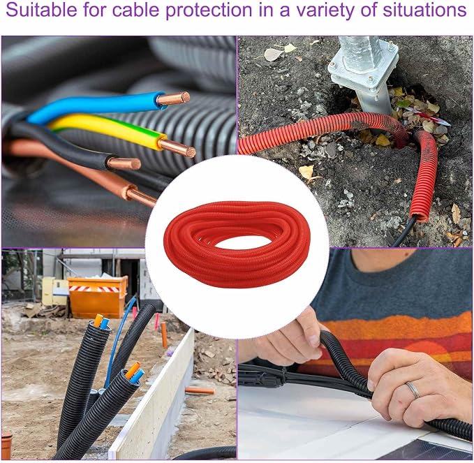 DMiotech 100ft Wire Loom Split Tubing 1 Inch(25.4mm) ID, Cord Protectors from Pet Flexible Conduit Cable Management for Office Home Garden, Red