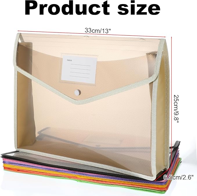 10 Pcs Plastic Expanding File Folders with Snap Closure Transparent Document Organizer Holder for A4/Letter Size Capacity 9 Vibrant Colors Waterproof Tear Resistant