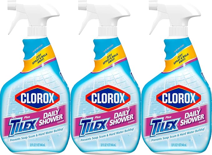 Clorox Plus Tilex Daily Shower Cleaner, Bleach-Free Bathroom Cleaner Spray, Safe for Most Tubs and Countertops, 32 fl. oz. Spray Bottle