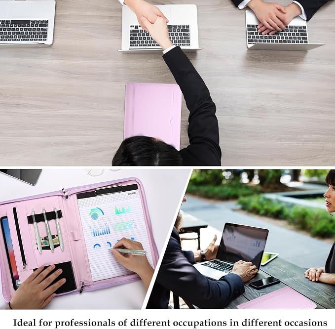 ProCase Portfolio Business Padfolio Folder with Zipper -Purple | Conference Meeting Executive File Legal Document Organizer with Pockets Letter Size A9 Writing Pad Notepad Padfolio