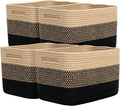 Storage Baskets for Organizing, 14 x 10 x 9” Closet Shelf Woven Baskets, Square Bins with Handles, Cotton Rope Basket for Clothes, Office, Room, Black+Brown 4 Pack