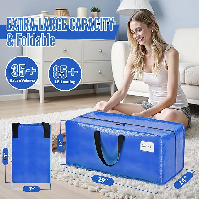 BAGAIL Heavy Duty Moving Bags with Strong Handle, Extra Large Moving Boxes, Storage Tote for Clothes, College Moving Supplies(Blue, Backpack, 6 Pack)
