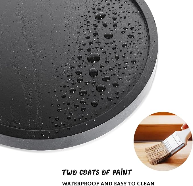 Round Decorative Tray Farmhouse Kitchen Decor Soap Dish, 9" Black | Waterproof, Lightweight, Easy Clean, Wood Riser Pedestal Stand Accessories for Office Desk, Vanity, Counter, Sink