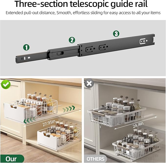 NETEL 2 Pack Pull Out Cabinet Organizer, Slide Out Drawers for Kitchen Cabinets, Pull Out Drawers Fixed with Adhesive Nano Film, Kitchen Cabinet Organizer, Pantry Organizers,11.8" W X 15.7" D X 6.9" H