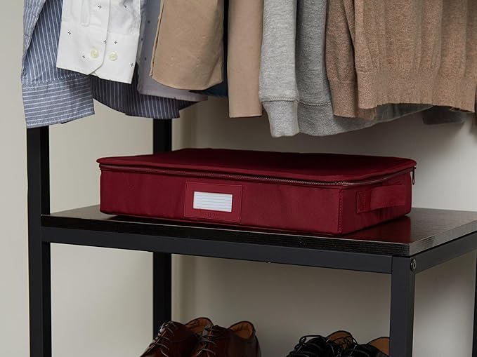 Covermates Keepsakes Zip-Top Storage Box Set, 3 Pack Heavy Duty Polyester Organizer Bins, Stackable Design, ID Window, Reinforced Handles, Closet Home Storage, Scarlett Red