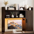 Desktop Bookshelf, Desk Hutch with RGB LED Lights & Power Outlets 37" Desk Hutch Organizer with Storage Cabinet Desktop Storage Shelf for 27" Monitor, Tabletop Bookcase for Dorm Office Home