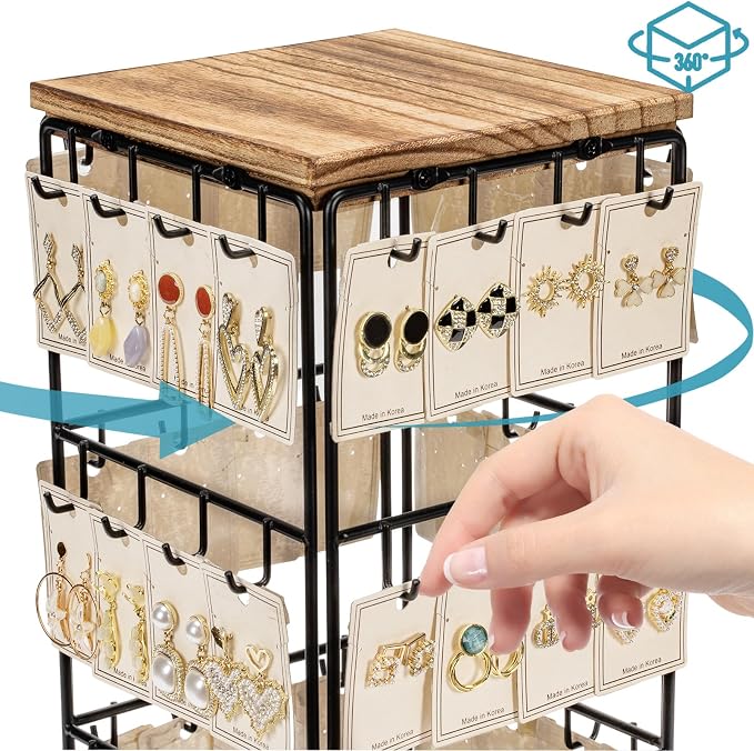 360 Rotating Earring Display Stands for Selling, Earring Rack Display Holder Stand, Jewelry Display for Vendors Selling Earring Cards, Necklaces, Bracelets, Hair Accessories (48 Hooks)
